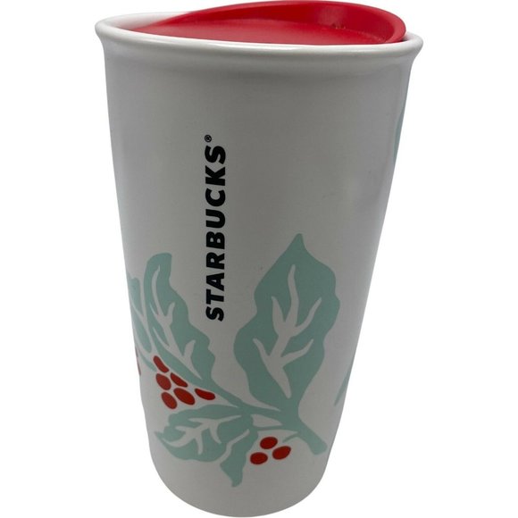 Starbucks 2018 Christmas Holiday Festive Holly Berry Lid Coffee Tumbler 12oz - Picture 1 of 4